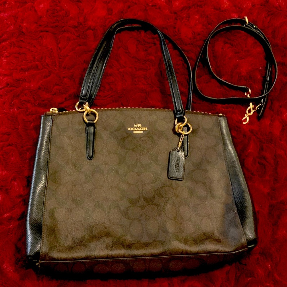Coach Brown and Black Signature Canvas Crossbody Tote